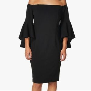 Calvin Klein Black Off the Shoulder 3/4 Bell Sleeve Whimsigoth Sheath Dress